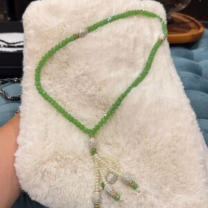 Chic Green Beaded Necklace with Silver Accents